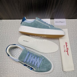 Ferragamo Fashion Cowhide Casual Sneakers For Men Blue