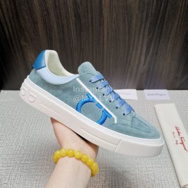Ferragamo Fashion Cowhide Casual Sneakers For Men Blue