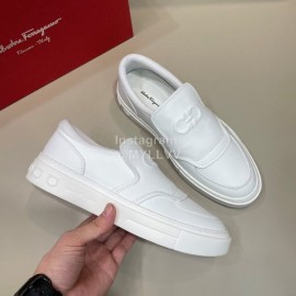Ferragamo Fashion Calf Leather Casual Loafers For Men White