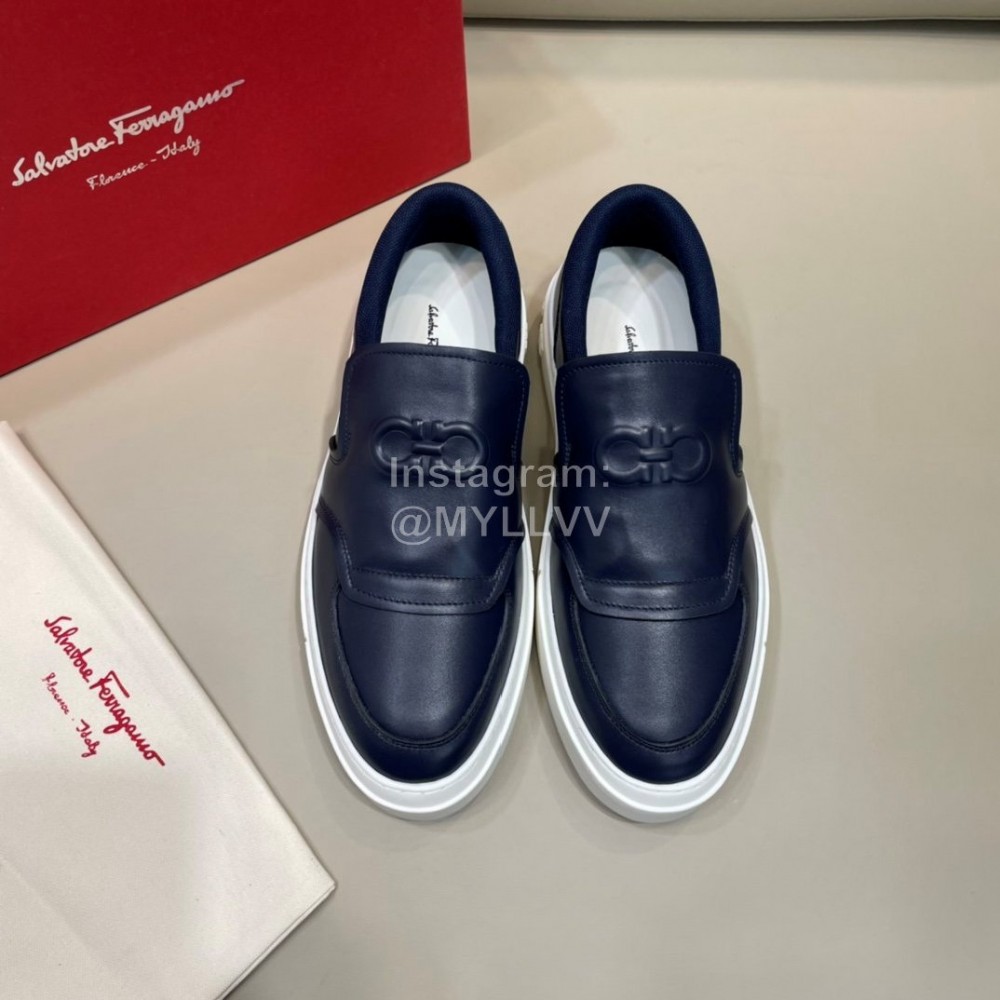 Ferragamo Fashion Calf Leather Casual Loafers For Men Navy