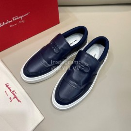 Ferragamo Fashion Calf Leather Casual Loafers For Men Navy