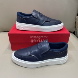 Ferragamo Fashion Calf Leather Casual Loafers For Men Navy