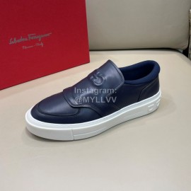 Ferragamo Fashion Calf Leather Casual Loafers For Men Navy