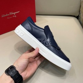 Ferragamo Fashion Calf Leather Casual Loafers For Men Navy