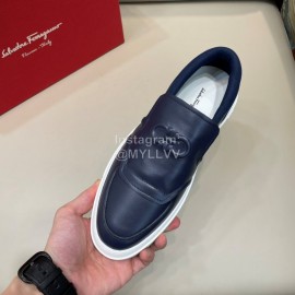 Ferragamo Fashion Calf Leather Casual Loafers For Men Navy