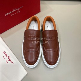 Ferragamo Fashion Calf Leather Casual Loafers For Men Brown