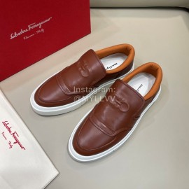Ferragamo Fashion Calf Leather Casual Loafers For Men Brown