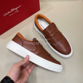 Ferragamo Fashion Calf Leather Casual Loafers For Men Brown
