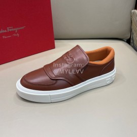 Ferragamo Fashion Calf Leather Casual Loafers For Men Brown