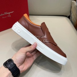 Ferragamo Fashion Calf Leather Casual Loafers For Men Brown