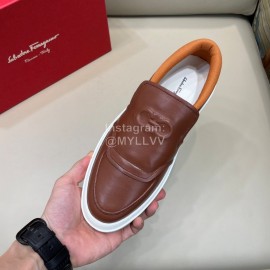 Ferragamo Fashion Calf Leather Casual Loafers For Men Brown