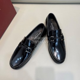 Ferragamo Calf Leather Gancini Buckle Business Shoes For Men Black