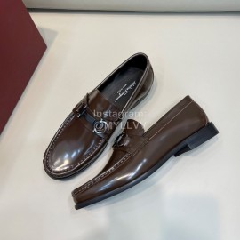 Ferragamo Calf Leather Gancini Buckle Business Shoes For Men Coffee