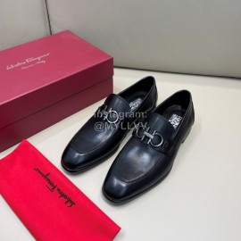 Ferragamo Soft Calf Leather Gancini Buckle Shoes For Men Black