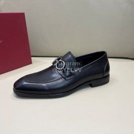 Ferragamo Soft Calf Leather Gancini Buckle Shoes For Men Black