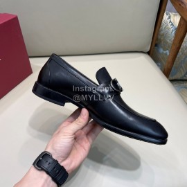 Ferragamo Soft Calf Leather Gancini Buckle Shoes For Men Black