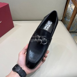 Ferragamo Soft Calf Leather Gancini Buckle Shoes For Men Black