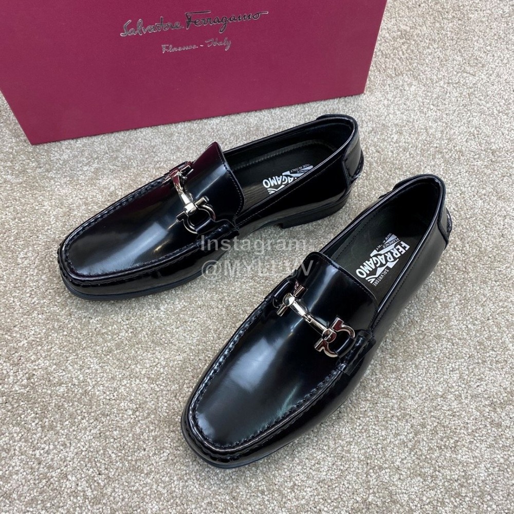 Ferragamo Soft Calf Leather Casual Loafers For Men Black