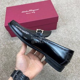 Ferragamo Soft Calf Leather Casual Loafers For Men Black