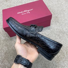 Ferragamo Soft Calf Leather Casual Loafers Black For Men 