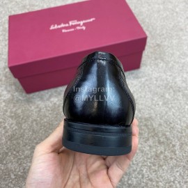 Ferragamo Soft Calf Leather Casual Loafers Black For Men 