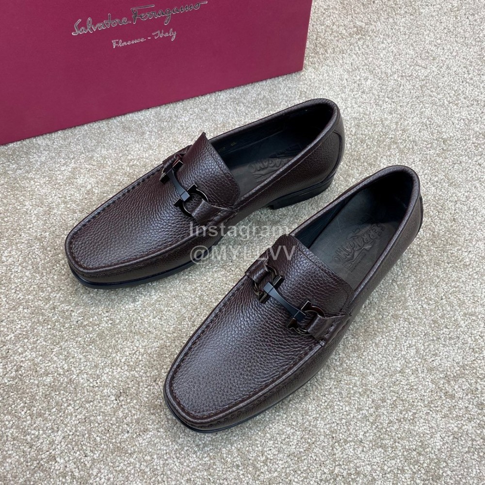 Ferragamo Soft Black Calf Leather Casual Loafers For Men 