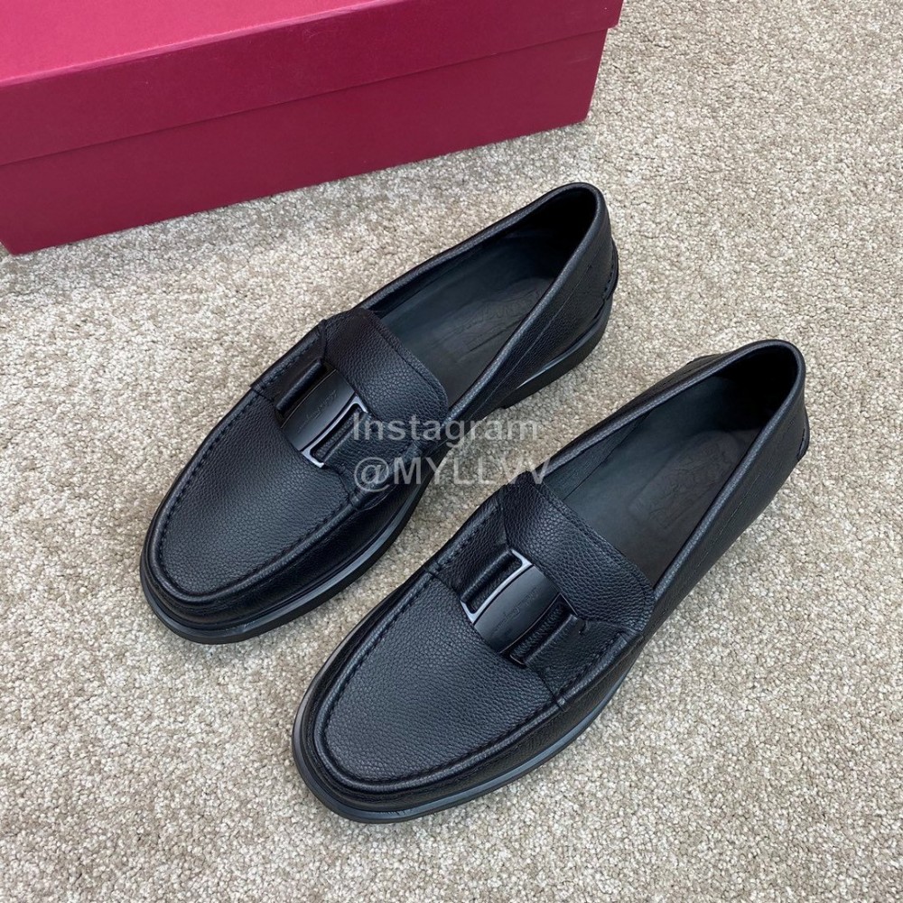 Ferragamo Soft Calf Leather Business Loafers Black For Men 