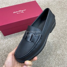 Ferragamo Soft Calf Leather Business Loafers Black For Men 
