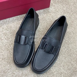 Ferragamo Soft Calf Leather Business Loafers Black For Men 