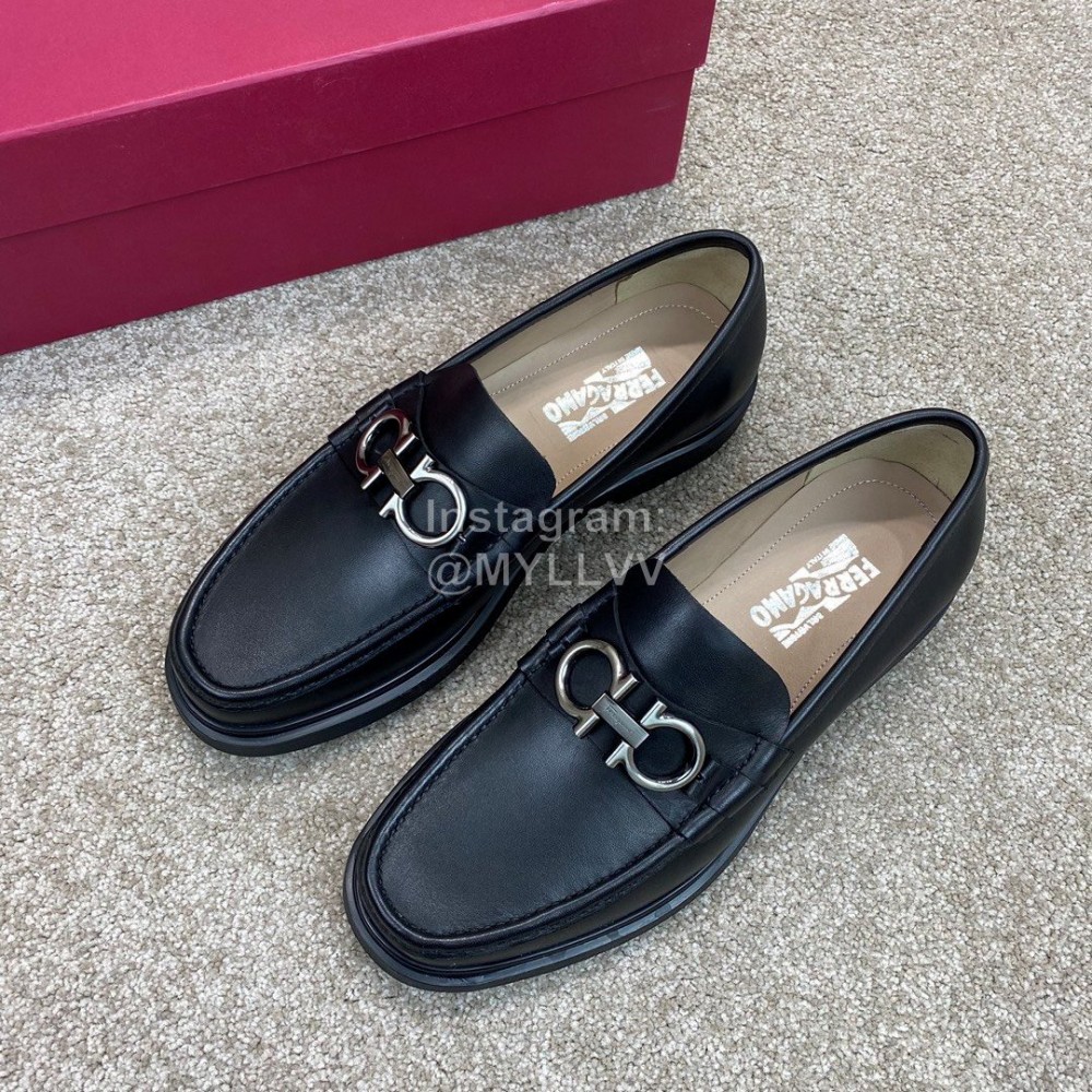 Ferragamo Soft Black Calf Leather Business Loafers For Men 