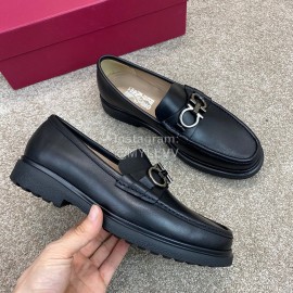 Ferragamo Soft Black Calf Leather Business Loafers For Men 