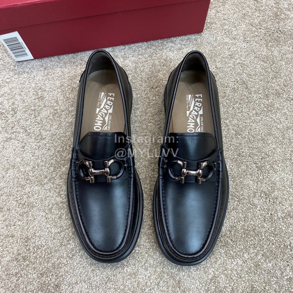 Ferragamo Soft Calf Leather Black Business Loafers For Men 