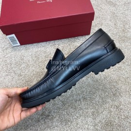 Ferragamo Calf Leather Metal Buckle Business Loafers For Men Black