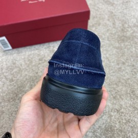 Ferragamo Velvet Calf Leather Metal Buckle Business Loafers For Men Navy