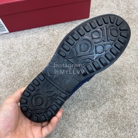 Ferragamo Velvet Calf Leather Metal Buckle Business Loafers For Men Navy