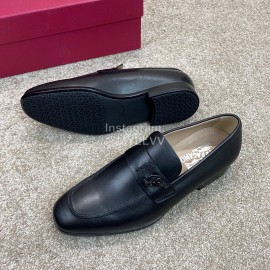 Ferragamo Classic Calf Leather Metal Buckle Business Loafers For Men 