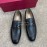Ferragamo Black Calf Leather Gancini Buckle Business Loafers For Men 