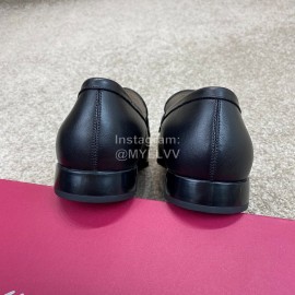 Ferragamo Cowhide Metal Buckle Business Loafers For Men Black