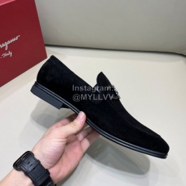 Ferragamo Velvet Cowhide Gancini Buckle Business Loafers For Men Black
