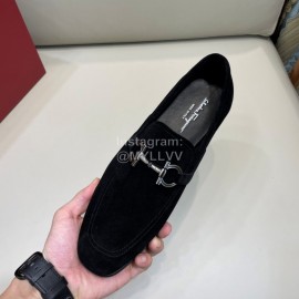 Ferragamo Velvet Cowhide Gancini Buckle Business Loafers For Men Black