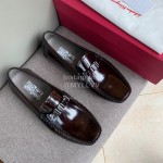 Ferragamo Calf Leather Business Shoes For Men Brown