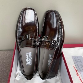 Ferragamo Calf Leather Business Shoes For Men Brown
