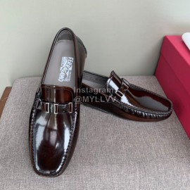 Ferragamo Calf Leather Business Shoes For Men Brown