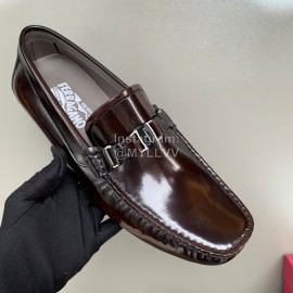 Ferragamo Calf Leather Business Shoes For Men Brown