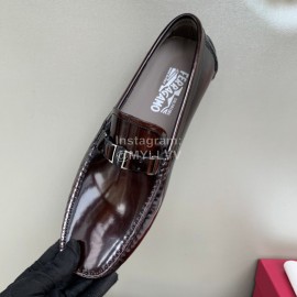 Ferragamo Calf Leather Business Shoes For Men Brown