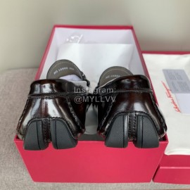 Ferragamo Calf Leather Business Shoes For Men Brown