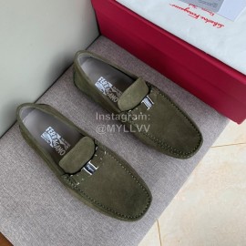Ferragamo Velvet Calf Leather Business Shoes For Men Green