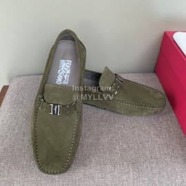 Ferragamo Velvet Calf Leather Business Shoes For Men Green