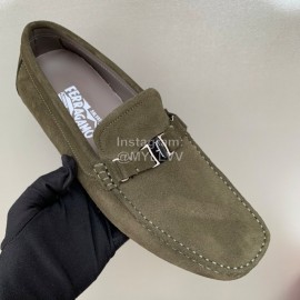 Ferragamo Velvet Calf Leather Business Shoes For Men Green