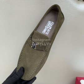 Ferragamo Velvet Calf Leather Business Shoes For Men Green